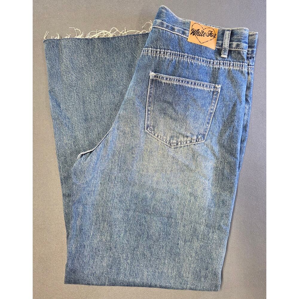 White Fox Jeans Womens 33x32 Barrel Wide Leg Frayed Blue Denim